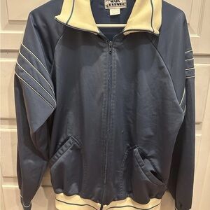 Vintage Men’s Polyester Zip Up Track Jacket Blue With White Accents Large